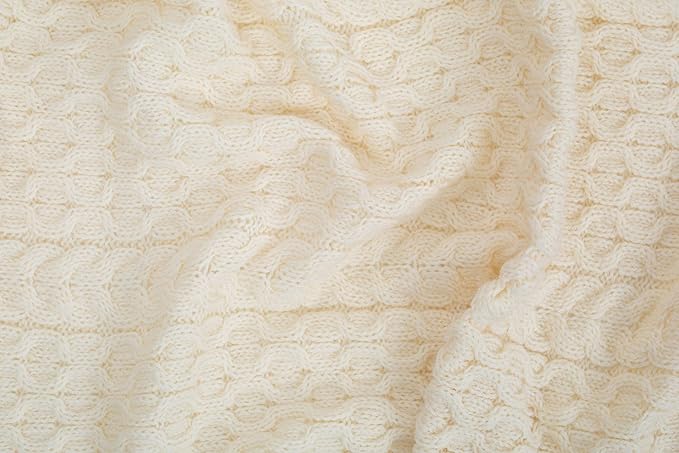 SAOL Bed Throw Blanket Irish Aran 100% Soft Merino Wool 60x36 Inches (Natural)