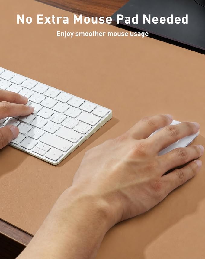 Aothia Faux Leather Desk Mat for Keyboard & Mouse (Khaki, 42" x 17") | Creates One Clean Surface For Your Keyboard, Mouse And Laptop, Helping Keep Your Workspace Organized Every Day