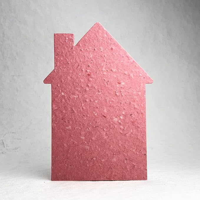 Of The Earth Handmade Paper - Wildflower Seed Paper House Shaped Cards - w/Seeds & Petals - 5" x 7" - Set of 8 - Guides & Envelopes Included (68s Pink Lotka)