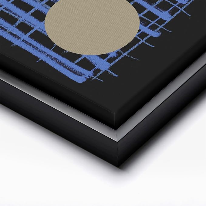 Monem Art Blue Grid Abstract Geometric Print - Modern Minimalist Art Poster - Wall Decor for Living Room, Bedroom or Office - 18x24 Black Framed CANVAS Wall Art by Mareike Bohmer