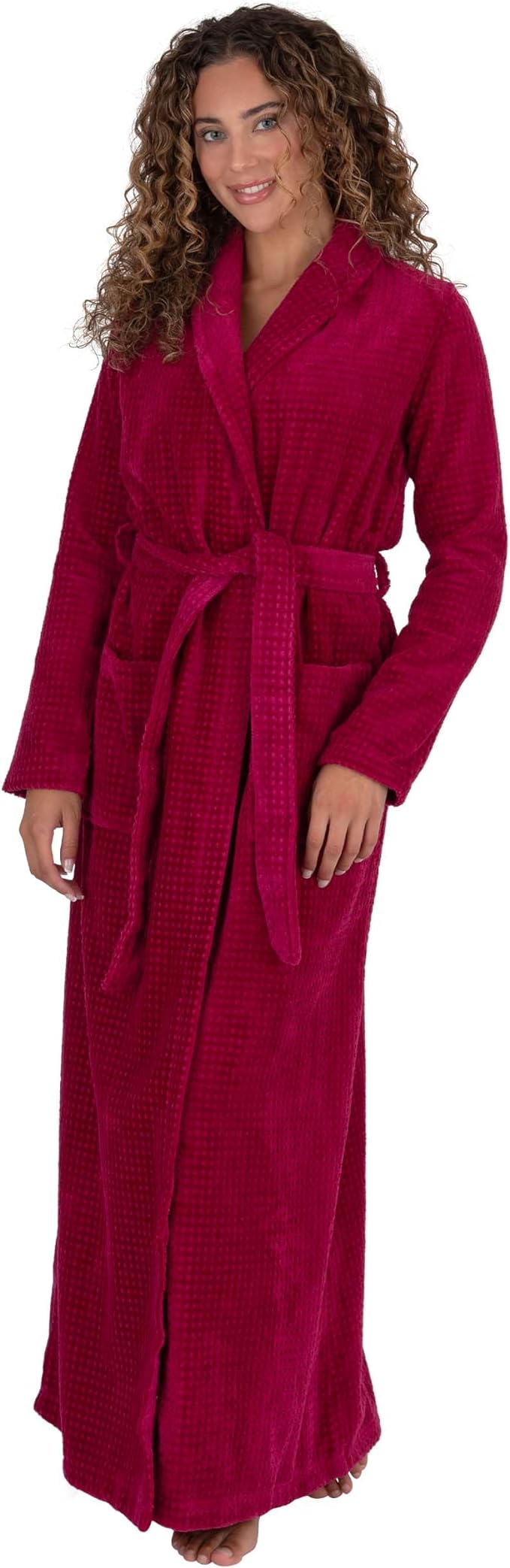 Be Relax Bathrobe for Women - Full Length Terry Cotton Robe with Shawl Collar and Hood, Warm and Cozy Robe with Belt & Pocket