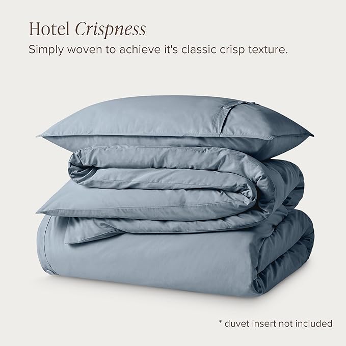 Bare Home 100% Organic Cotton Extra Long Duvet Cover Set - Crisp Percale Weave - Lightweight & Breathable - Cooling Duvet Cover Set (Twin/Twin XL, Dusty Blue)