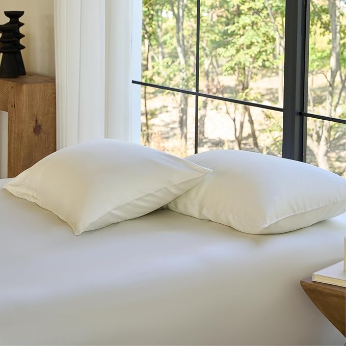 DOZ Pillowcase Set, 100% Viscose derived from Bamboo, Organically Grown, Buttery Soft, Silky, Breathable, Cooling, Oeko-TEX, High GSM, 2-Pack, Envelope Closure (King, Ivory)