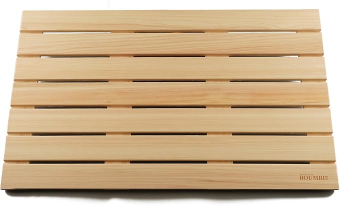 BOUMBI Extra-Large Hinoki Wood Bath Mat with Non-Slip Rubber Pad Cypress Wood Shower Mat (33.5 x 19.7 x 1 Inches) (X-Large)