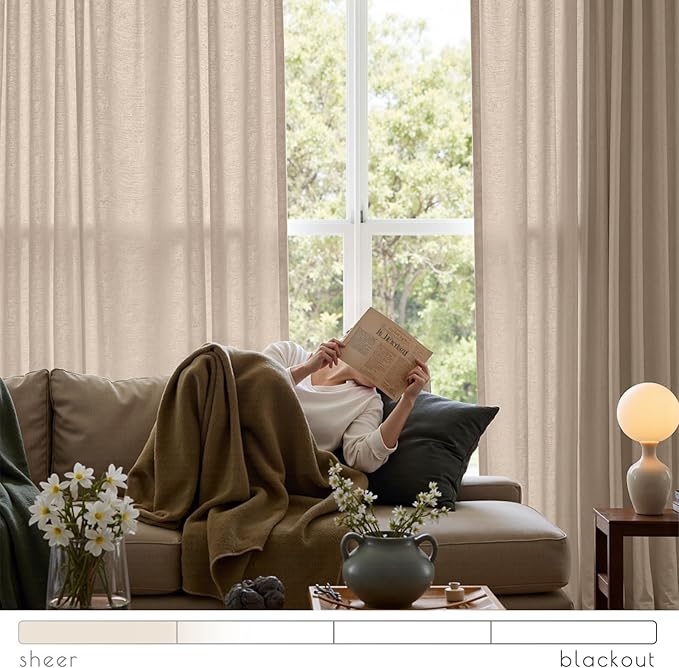 jinchan Taupe Linen Blend Curtains 72 inch Length 2 Panels for Bedroom Living Room, Light Filtering 50 inch Wide Farmhouse Drapes with Rod Pocket Back Tab(50W x 72L, Taupe)