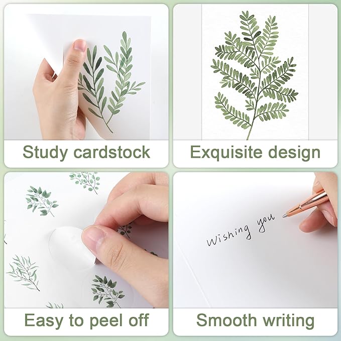 50PCS Greenery Blank Cards and Envelopes Bulk 4x6 Inch Watercolor Botanical Greeting Cards With Envelopes Stickers Green Leaves Plants Thank You Note Card For Birthday Baby Bridal Shower Wedding