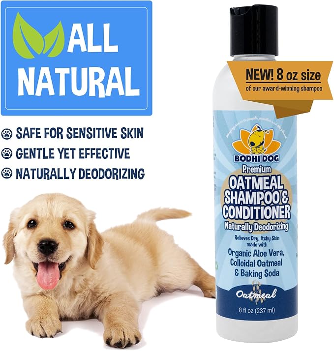 Bodhi Dog Oatmeal Shampoo & Conditioner - Hypoallergenic Formula - Naturally Deodorize Dogs, Cats & Pets - Made w/Organic Ingredients - Moisturizes Dry & Itchy Skin - Made in USA (Oatmeal, 8 Fl Oz)