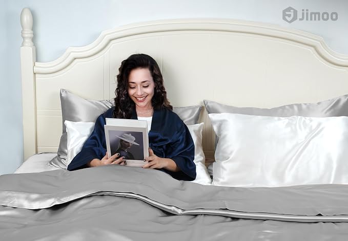 100% Mulberry Silk Pillowcase for Hair and Skin, 22 Momme Pure Natural Silk Pillow Case Both Sided with Zipper, Pillow Cover for Women Mom Men (Silver Grey, King 20''×36'', 1 Pack)