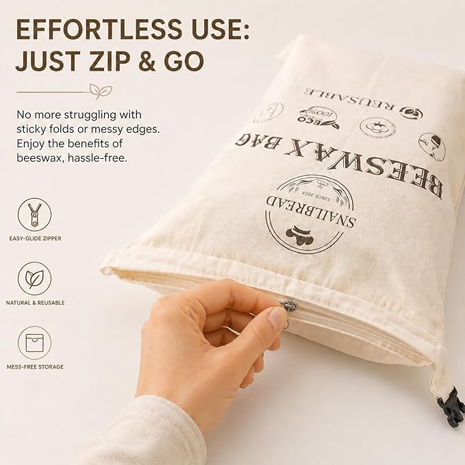 XL Reusable Beeswax Food Storage Bags with Zipper - 2 Pack (13x17) for Sourdough & Homemade Bread | Sustainable Eco-Friendly Freshness Keeper | Upgraded Zippered Beeswax Wrap Bag, Zero Waste