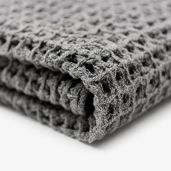 ONSEN Supima® Waffle Bath Towel Set, Quick Dry Lint Free 100% USA Cotton, Bath Hand and Face Towel Bundle, 3 Piece (Cinder Grey, Bath Towel Set)