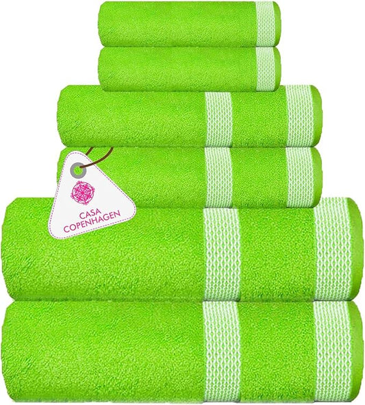 CASA COPENHAGEN Solitaire 6Pcs 100% Egyptian Cotton Large Designer Towels Gift Set- Apple Green, 600GSM, 2Bath 2Hand 2Washcloths, Bath Towels for Bathroom Set for Women & Men