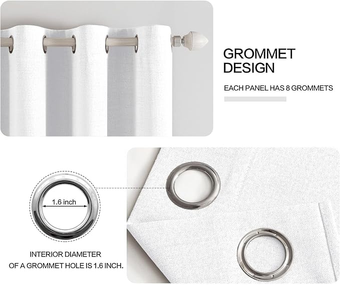 MIULEE 100% Blackout Linen Textured Curtains for Bedroom Solid Thermal Insulated Bright White Grommet Room Darkening Curtains & Drapes Luxury Decor for Living Room 52 x 84 Inch (2 Panels)