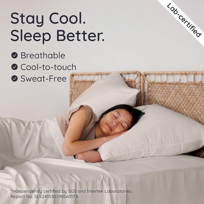 Bambaw 100% Viscose Derived from Bamboo Pillowcase Standard Size – Set of 2 Cooling Pillow Cases for Hot Sleepers with Envelope Closure, Breathable & Soft Pillow Cases Standard Size (Sand)