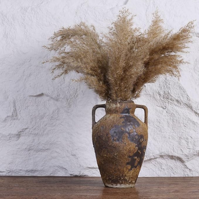 Wabi Sabi Rusty Vintage Vase, 10" Tall Wabi Sabi Decor Rustic Farmhouse Pottery Vase for Centerpiece, Textured Pottery Flower Vases for Home Decorative, Table, Living Room, Bedroom, Bathroom, Kitchen