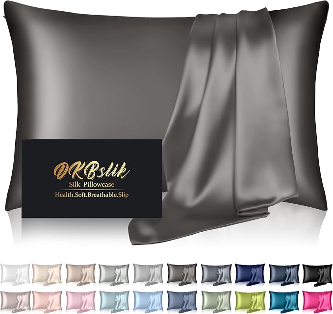 Silk Pillowcase for Hair and Skin, Mulberry Silk Pillow Cases Queen Size, Anti Acne Cooling Beauty Sleep Both Sides Natural Silk Satin Pillowcases with Hidden Zipper, Gifts for Women Men, Dark Gray