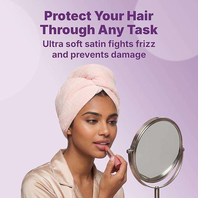 Goody Reversible Satin & Microfiber Turban, Day to Night Styling, Dual-Sided Microfiber Hair Towel Wrap for Quick-Drying, Satin Bonnet for Frizz-Control, For All Hair Types, Gift for Women & Girls