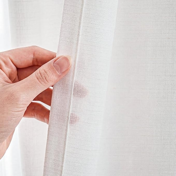 jinchan Linen Blend Curtains 96 inch Length 2 Panels for Bedroom Living Room, Floor to Ceiling 50 inch Wide Farmhouse Drapes with Rod Pocket Back Tab(50W x 96L, Off White)