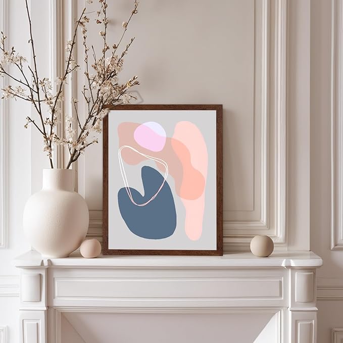 Monem Art Abstract Organic Shapes Print - Minimal Scandinavian Line Art Poster - Wall Decor for Living Room, Bedroom or Office - 12x16 Brown Framed Wall Art by Mareike Bohmer