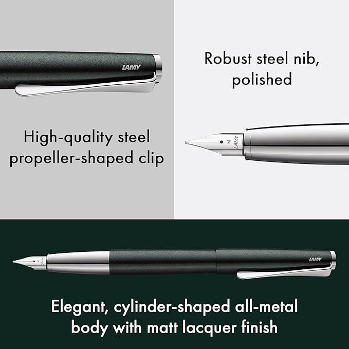 Lamy Studio 069 Fountain Pen - Stainless Steel Fountain Pen in Black/Green Varnish Finish with a Polished Stainless Steel Grip - Polished Silver Steel Nib - Nib Size F, 1 Piece (Pack of 1)
