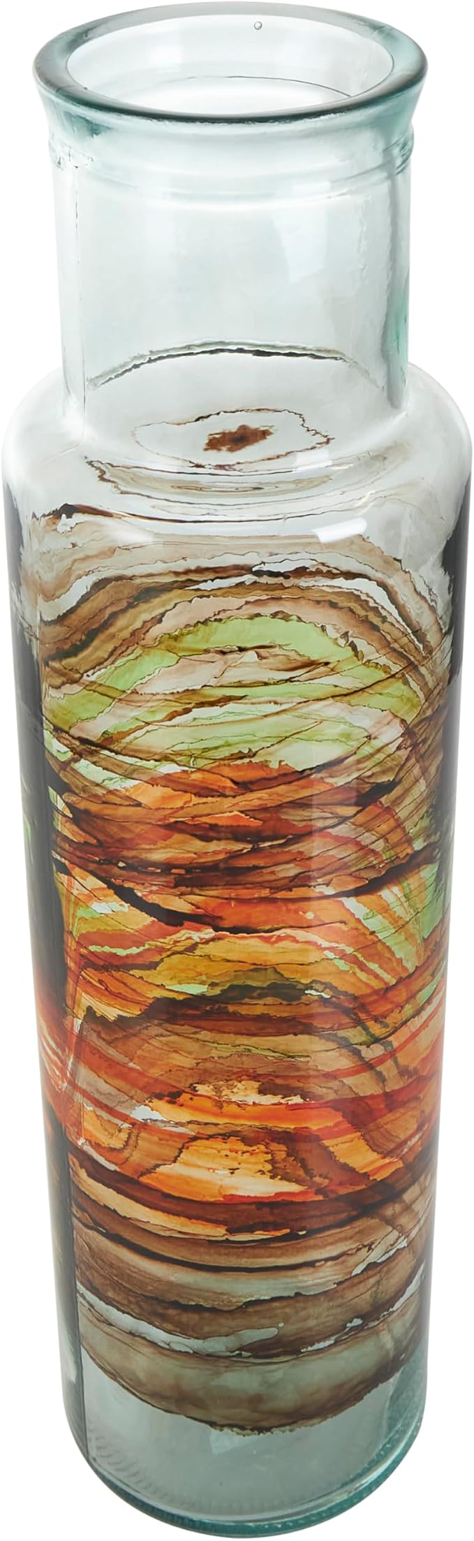 Deco 79 Recycled Glass Decorative Vase Abstract Centerpiece Vase with Swirled Colored Glass Bands, Flower Vase for Home Decoration 6" x 6" x 22", Clear