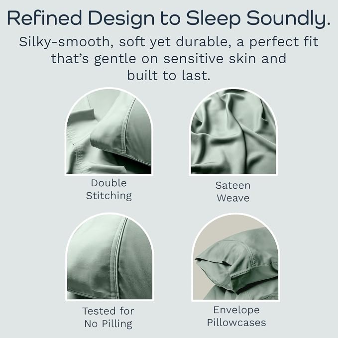 Olive + Crate Tencel Eucalyptus Pillowcases - 100% Tencel Lyocell Cooling Pillow Cases for Hot Sleepers - Hypoallergenic, Moisture-Wicking, Silk Alternative, Vegan - Queen Size Set of 2 [Spring Sage]