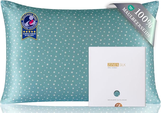 ZIMASILK 100% Pure Mulberry Silk Pillow Cases for Hair and Skin, Soft, Hypoallergenic & Smooth, Both Sides Grade 6A Silk, with Hidden Zipper, Gift for Women Men, 1pc (Standard 20"x26", Star Pattern)