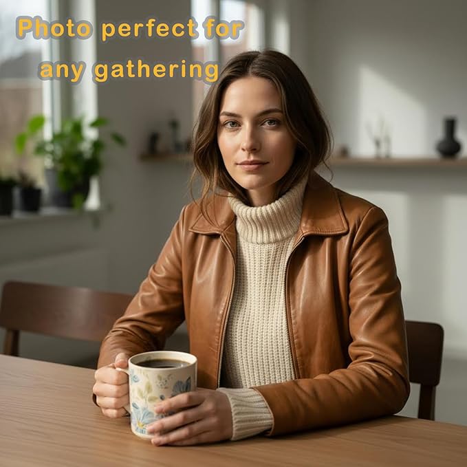 Ceramic Mugs for Men & Women, Unique Microwave & Dishwasher Safe Tea/Coffee Rustic Stoneware Cups for Office & Home (Pink Straight Flower Mug)
