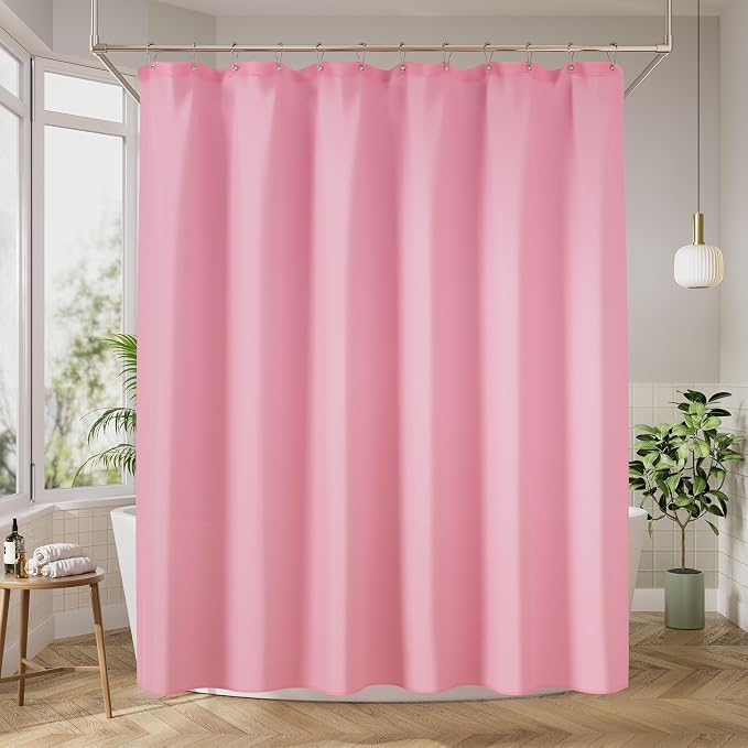 Pink Fabric Shower Curtains 70 X 72 Inch, Water-Resistant Heavy Duty Bathroom Cloth Shower Curtain Liner