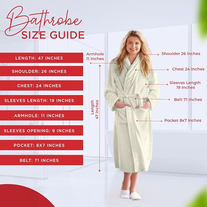 RIVERSIDE Premium 100% Cotton Terry Bathrobe For Women and Men - Soft Towel Robes with Shawl Collar Ajdustable Belt & Pockets