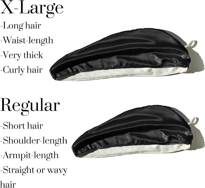 Cool Mom's Closet Pure Silk Hair Towel | Towel for Hair Satin Hair Wrap Curly Hair Towel Plopping Towel Curly Hair Plop Bamboo Cotton | Sustainable Handmade in FL (Black, X-Large)