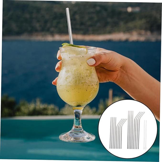 SEWACC 18pcs Stainless Steel Reusable Drinking Straws Set with Cleaning Brushes, Multiple Lengths, Polished Smooth Surface, Straight and Bent Shapes for Family Gatherings and Office Use