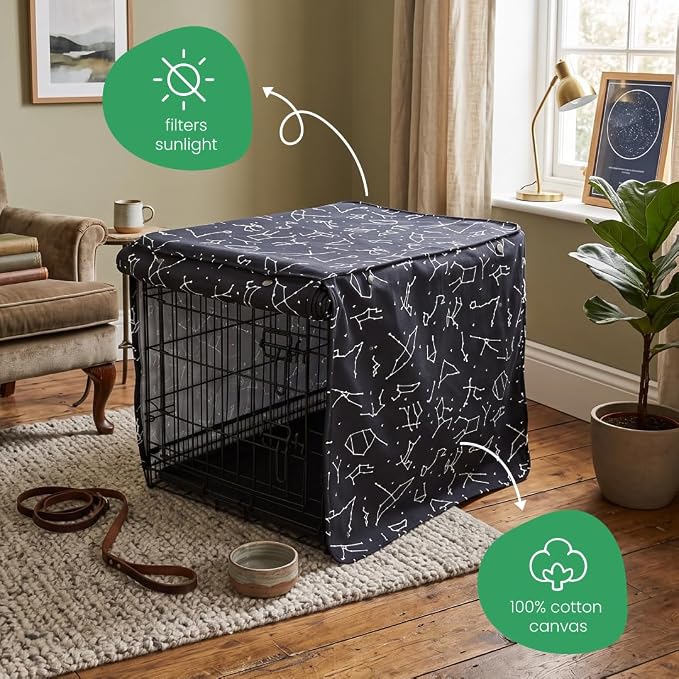 Molly Mutt Rocketman Dog Crate Cover, 100% Cotton Canvas Cover with 2 Roll-Up Panels, Ideal for Dog or Cat Crate, Durable, Washable, and Free of Harmful Chemicals, 24" x 18" x 21"