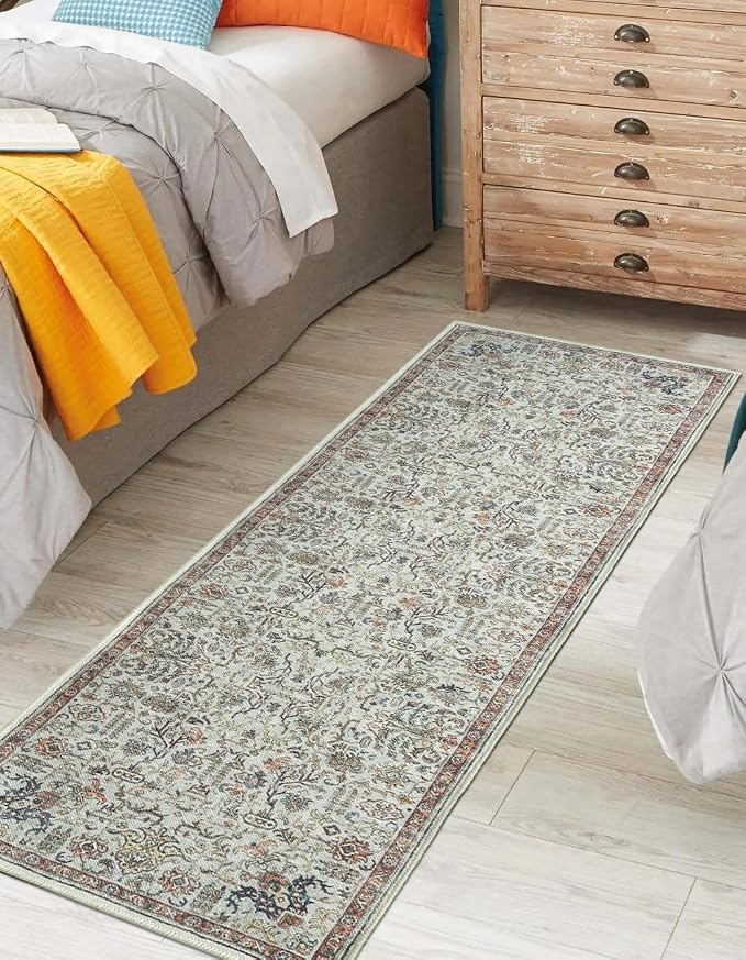 Keen Home Design 30"x144" Rug - Machine Washable Runner Rug with Non-Slip Backing, Ideal for Hallway, Entryway, Kitchen, Laundry Room - Vintage, Easy Clean, Durable, Low Pile - (2'6" x 12')