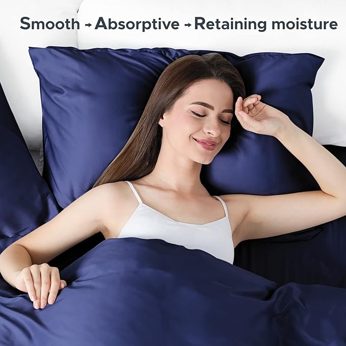 100% Pure Mulberry Silk Pillowcase for Hair and Skin - Allergen Resistant Dual Sides,600 Thread Count Silk Bed Pillow Cases with Hidden Zipper,1pc,Standard Size,Blue