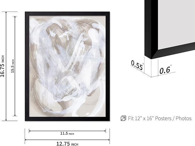 Monem Art Neutral Beige Abstract Brushstroke Painting Print - Scandinavian Minimalist Modern Art Poster - Wall Decor for Living Room or Bedroom - 12x16 Black Framed Wall Art by Mareike Bohmer