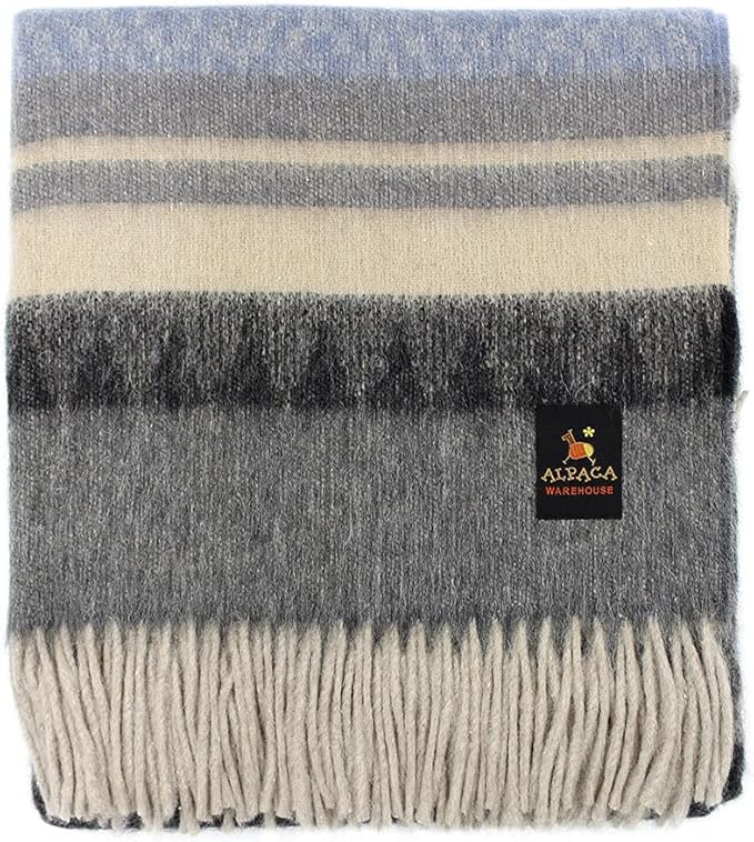 Alpaca Wool Blanket Throw Cherokee Design for Bed Couch Sofa Soft Warm Peruvian Alpaca Wool Blankets 72" x 60" (Combination 11 (Light Blue))