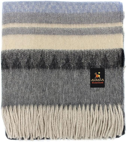 Alpaca Wool Blanket Throw Cherokee Design for Bed Couch Sofa Soft Warm Peruvian Alpaca Wool Blankets 72" x 60" (Combination 11 (Light Blue))