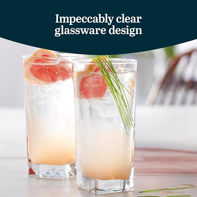Libbey City Tumbler Glasses Set, 14.3 Oz Clear, Tall Drinking Glasses Set of 8, Thick, Square Glass Cups Set for Casual Dining and Daily Use | Crystal Clear Drinking Glasses, Thick Square Base, Everyday Glassware for Water, Juice & Iced Tea, Dishwasher...