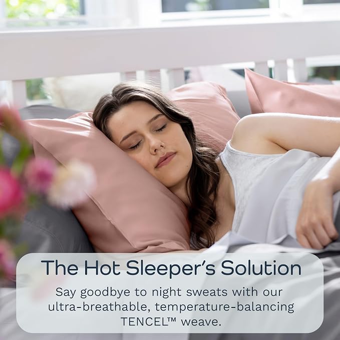 Olive + Crate Tencel Eucalyptus Pillowcases - 100% Tencel Lyocell Cooling Pillow Cases for Hot Sleepers - Hypoallergenic, Moisture-Wicking, Silk Alternative, Vegan - King Size Set of 2 [Stone Gray]