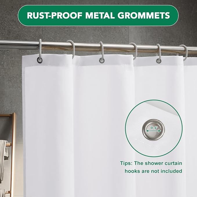 Biscaynebay Fabric Shower Curtain Liner 72x72 Inch-2 Packs White Water Resistant Bathroom Curtains-Hotel Soild Polyester Shower Liners Washable with Magnets
