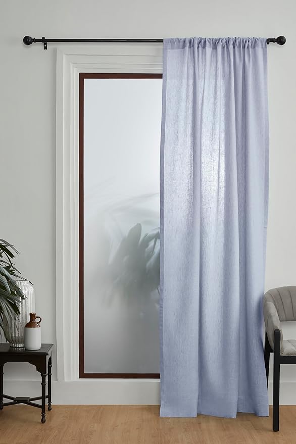 Solino Home Chambray Blue Linen Curtain 132 Inches Long, Light Filtering Rod Pocket Curtain 52 x 132 Inch, 100% Pure Linen European Flax Window Treatment for Living Room, Bedroom - 1 Panel