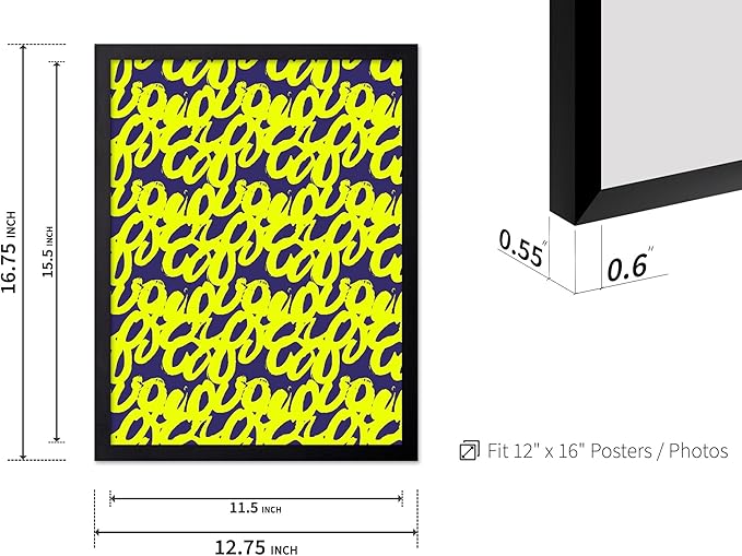 Monem Art Neon Script Pattern Print - Modern Graffiti Typography Poster - Wall Decor for Living Room, Bedroom or Office - 12x16 Black Framed Wall Art by Rs Lab Studio