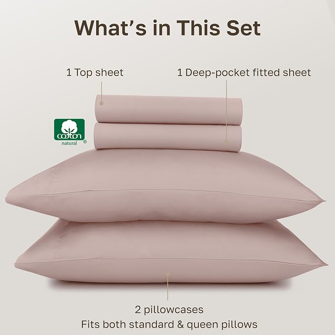 California Design Den 100% Egyptian Cotton Bed Sheets Full Size Set - Certified Authentic, Soft Sateen Bedsheets, Deep Pockets with Gripper Elastic, Durable Luxury Bedding - Dusty Rose