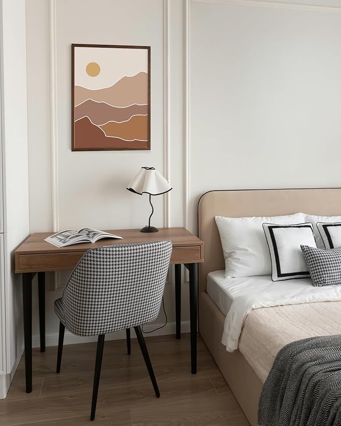 Abstract Mountain Landscape Wall Art Sun Rolling Hills Earth Tones Terracotta Mid Century Modern 12x16 Inch Oak Wood Walnut Framed Minimalist Scenery Print for Nursery Decor