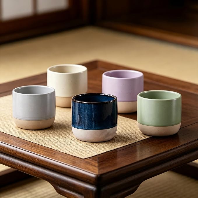 Japanese Ceramic Mug, Vintage Tea Cup, 8oz Cup, No Handle Drinking Cup for Latte Milk Water Beverage Juice Microwave and Dishwasher Safe (Green)