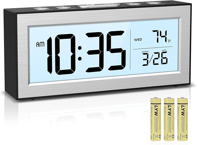 AMIR Small Digital Alarm Clock, Digital Clock Battery Operated with Temperature Date, Backlight LCD Screen, Desk Clock for Bedroom,Office,Travel (Batteries Included)