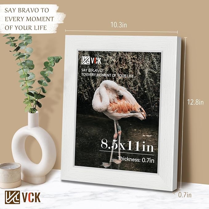 VCK 8.5x11 Picture Frame White - 2 Pack, Gallery-Quality Wood Poster Frames, 1.1-Inch Wide Border, Polished Plexiglass, Vertical or Horizontal Wall & Tabletop Display for Photo/Certificates/Prints