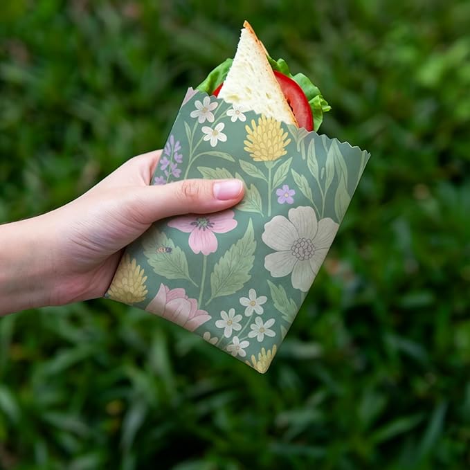 Reusable Beeswax Wraps, 9 Pack Eco-Friendly Food Storage, Organic, Sustainable, Zero Waste, Plastic-Free, Sandwich, Bowl, Bread, Fruit, 1XL, 3M, 5S, Mixed Garden Flowers Pattern