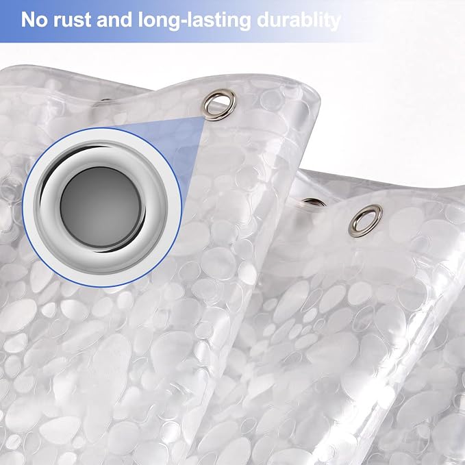 48 inch Wide Shower Curtain Liner with Magnets on Bottom, Stall Size Premium 8G Cobble Pattern Non-Toxic Waterproof Easy Care and Eco-Family (48W x 72H)