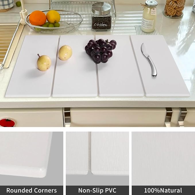 Stone Dish Drying Mat - Large Foldable Marbled Quick Drying Dish Mats, Stone Coasters Set of 4 Collapsible Ultra Absorbent Diatomaceous Earth Mats for Kitchen Counter Bathroom (White-4Pcs)